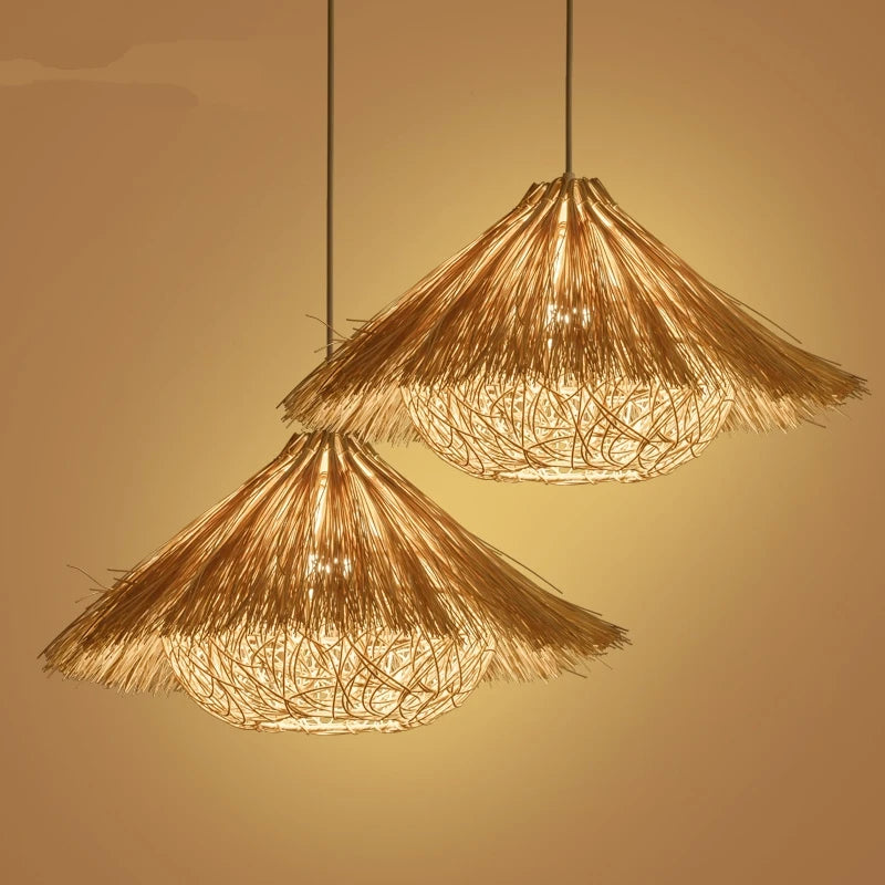 lampe suspendue originale en rotin nid d'oiseau tissé à la main