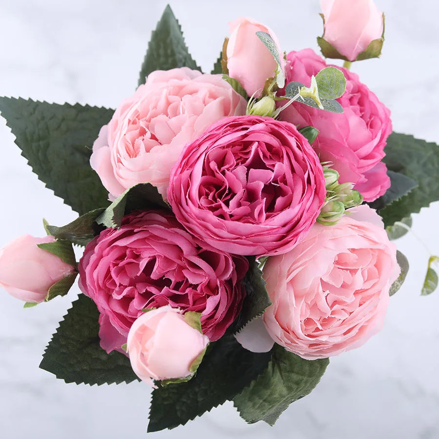 bouquet de fleurs artificielles de pivoines en soie pour décoration intérieure - vue 5 sur 18