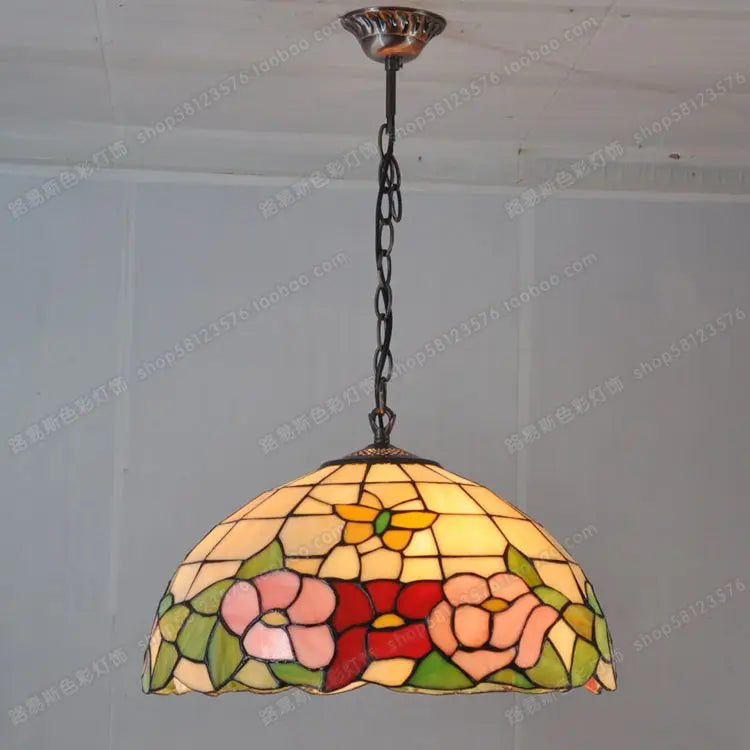 lustre en verre tiffany style européen avec papillon et fleur - vue 3 sur 4