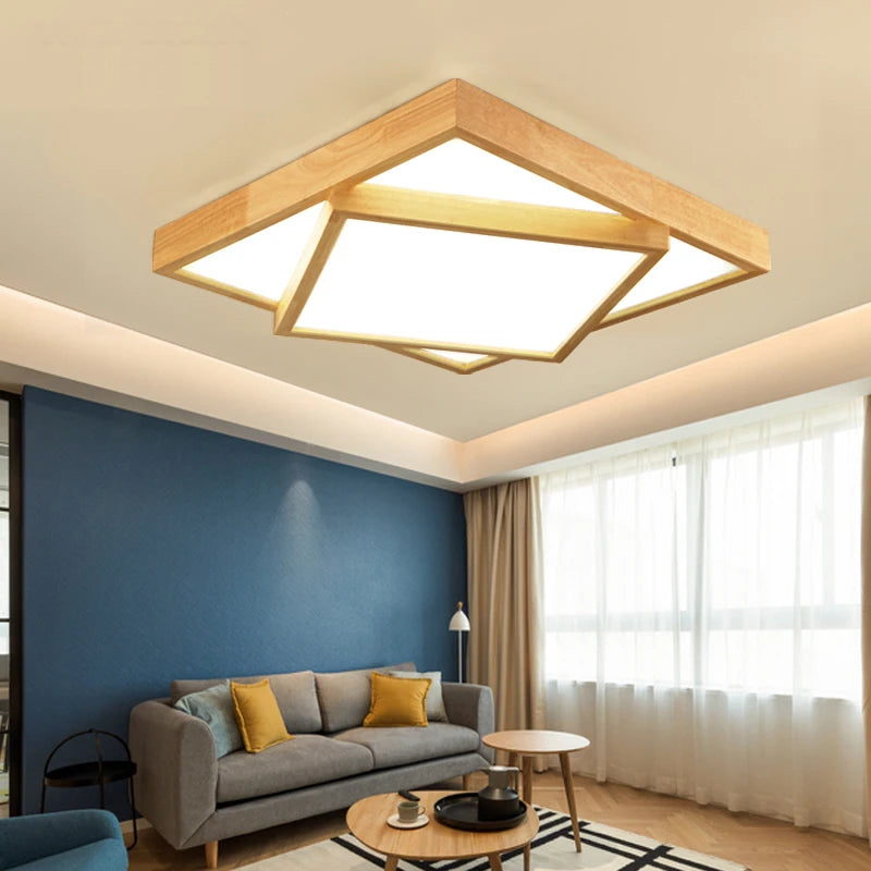 lampes led de plafond en bois massif moderne - vue 3 sur 6