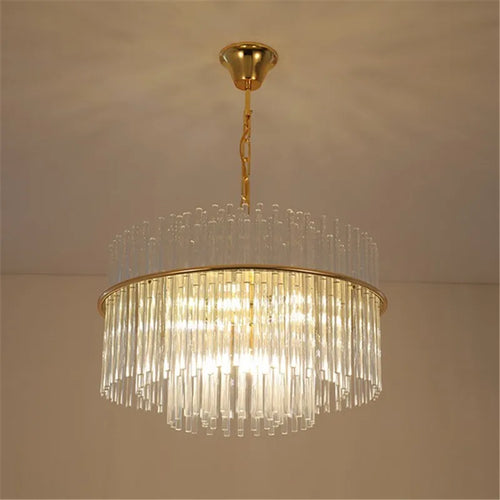 lustre en cristal moderne avec tige en verre transparent élégant et chic - vue 5 sur 6