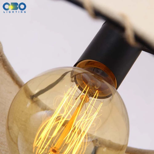Vintage pendant light in hemp rope and iron for cafés and bars - vue 6 sur 6