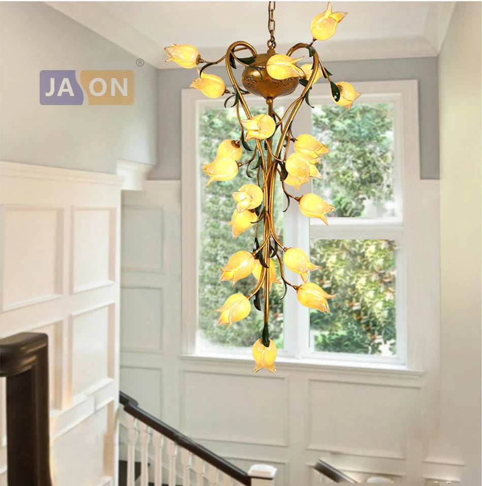 suspension en fer nordique avec verre lys tulipe camélia pour éclairage décoratif - vue 3 sur 12