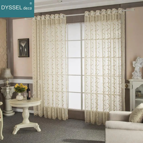 Voilage brodé motifs floraux style europe americain elegant