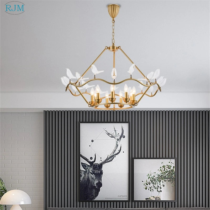 lustre nordique postmoderne en cuivre avec design d'oiseau créatif - vue 4 sur 7