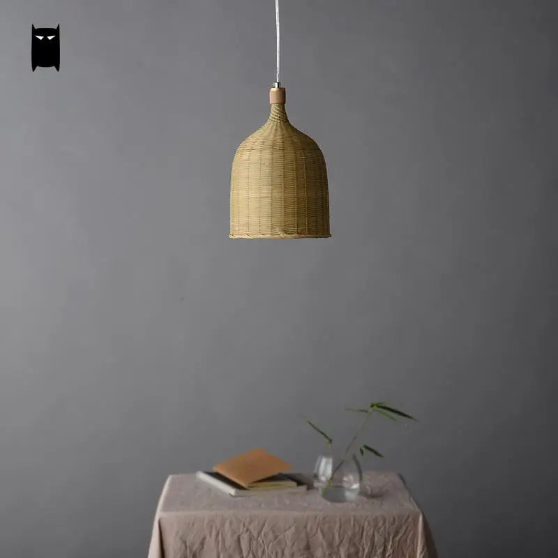 suspension Délicat bambou osier rotin panier seau luminaire rustique asiatique japon lampe suspendue Luminaire Design salle à manger - vue 4 sur 5