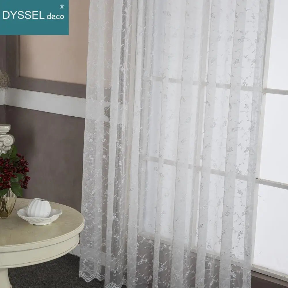 Rideau brodé motif floral style moderne décoratif salon - vue 5 sur 8