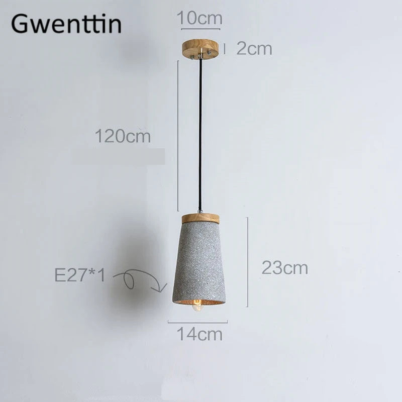 suspension en ciment vintage et bois moderne à LED - vue 6 sur 9
