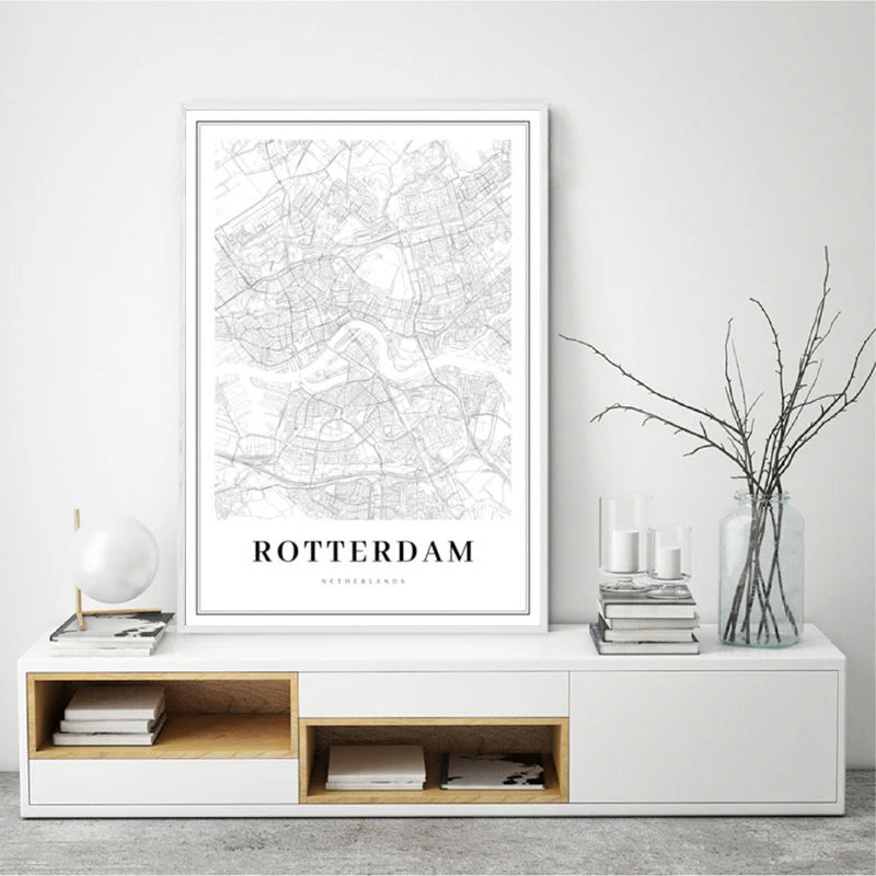 carte de rotterdam art mural noir et blanc décoration moderne - vue 4 sur 8