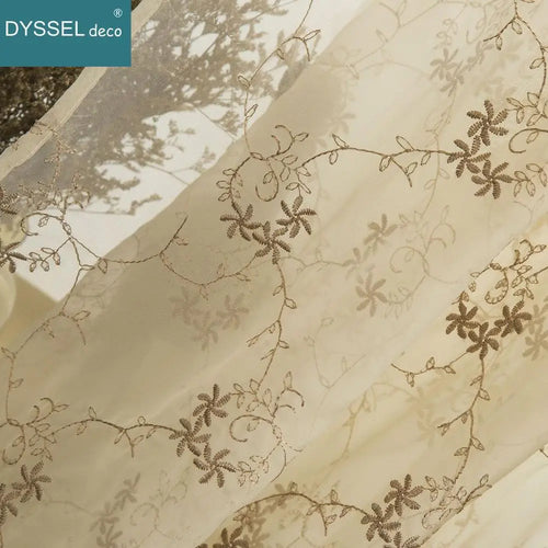 Rideau transparent brodé floral festonné pour salon