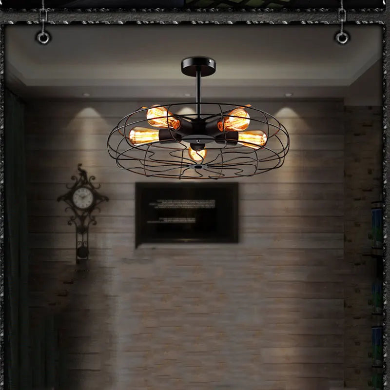 ventilateur plafonnier rétro loft suspension luminaire lustre - vue 5 sur 9