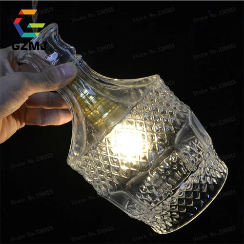 suspension led rétro vintage avec abat-jour en verre sculpté