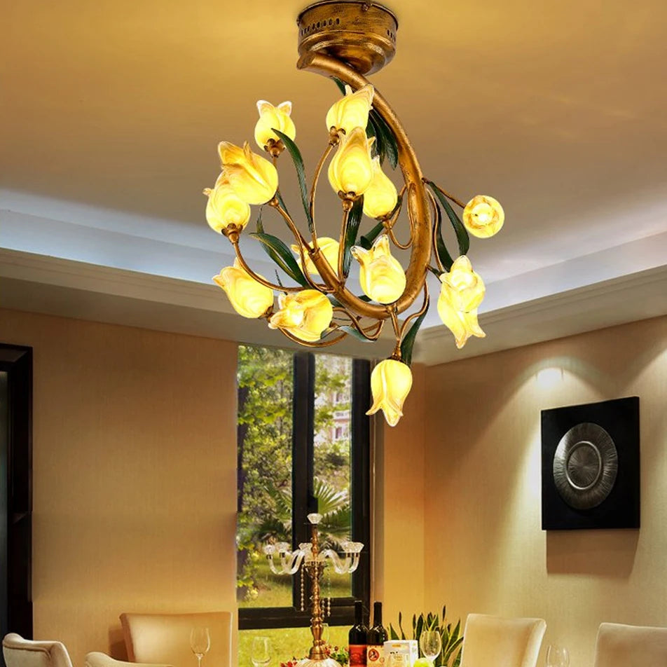 plafonnier LED tulipe en verre style nordique décoratif - vue 3 sur 8