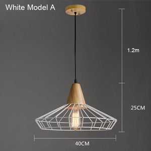 Vintage iron and wood pendant light for indoor lighting