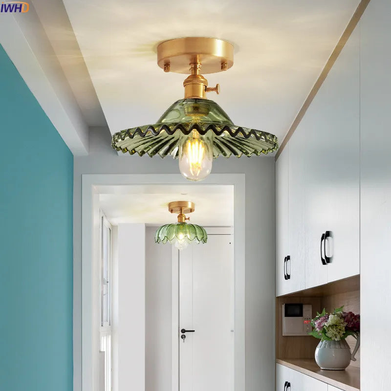 plafonnier led iwhd verre cuivre style nordique vintage edison - vue 5 sur 19
