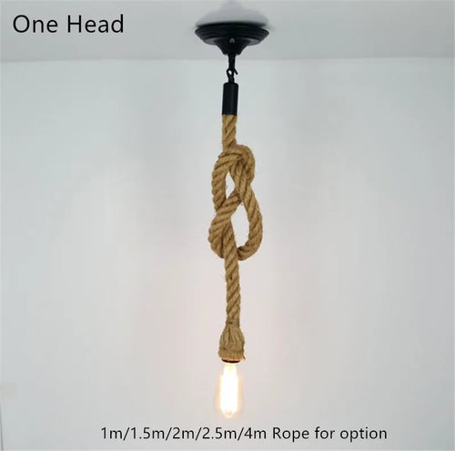 Vintage hemp rope spider chandelier with retro bulb - vue 5 sur 6