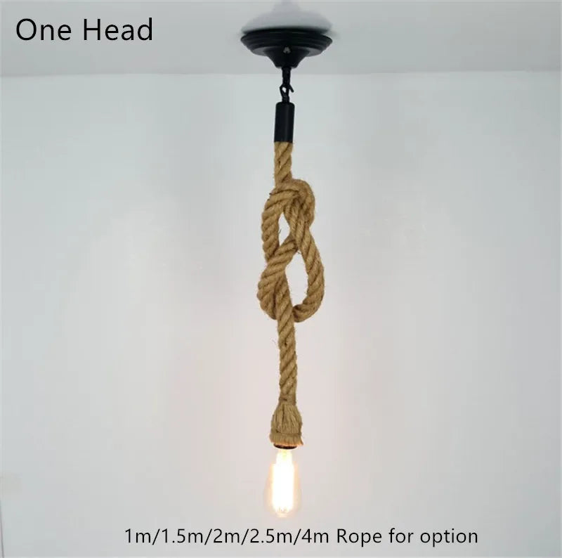 Vintage hemp rope spider chandelier with retro bulb - vue 5 sur 6