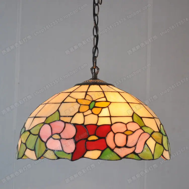 lustre en verre tiffany style européen avec papillon et fleur - vue 4 sur 4