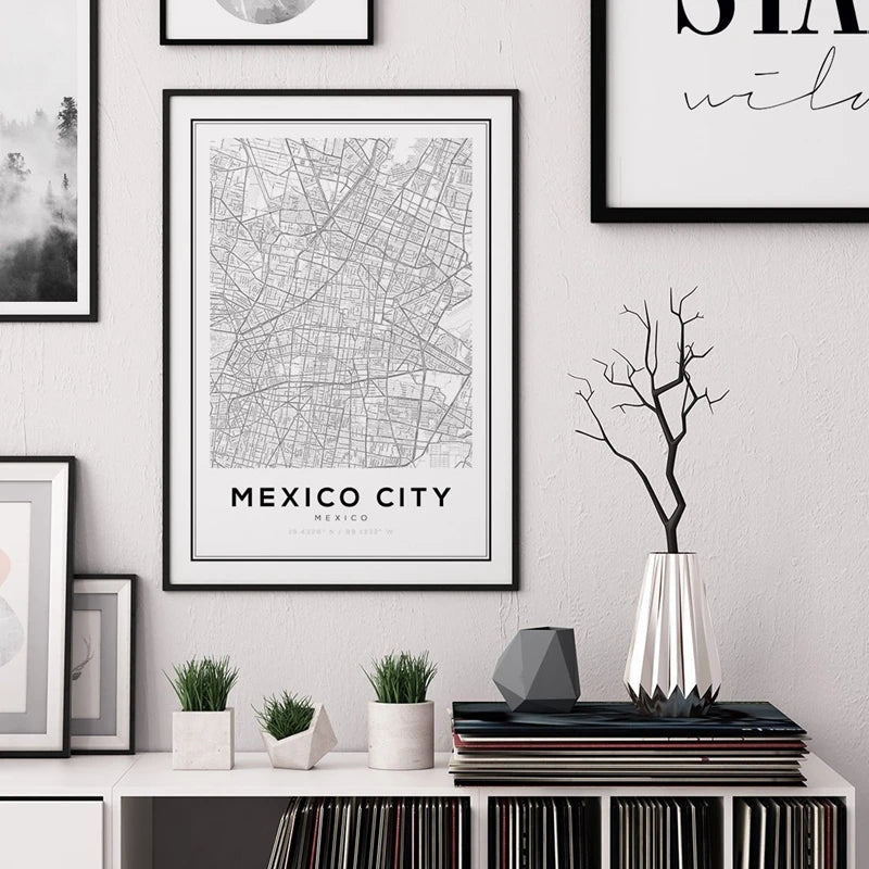 cartes de la ville de mexico en peinture sur toile décor mural - vue 6 sur 10