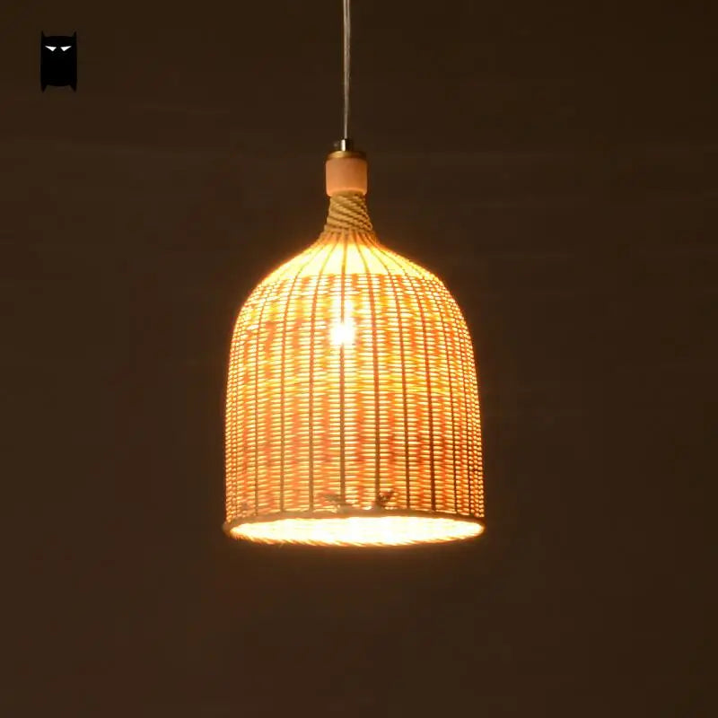 suspension Délicat bambou osier rotin panier seau luminaire rustique asiatique japon lampe suspendue Luminaire Design salle à manger