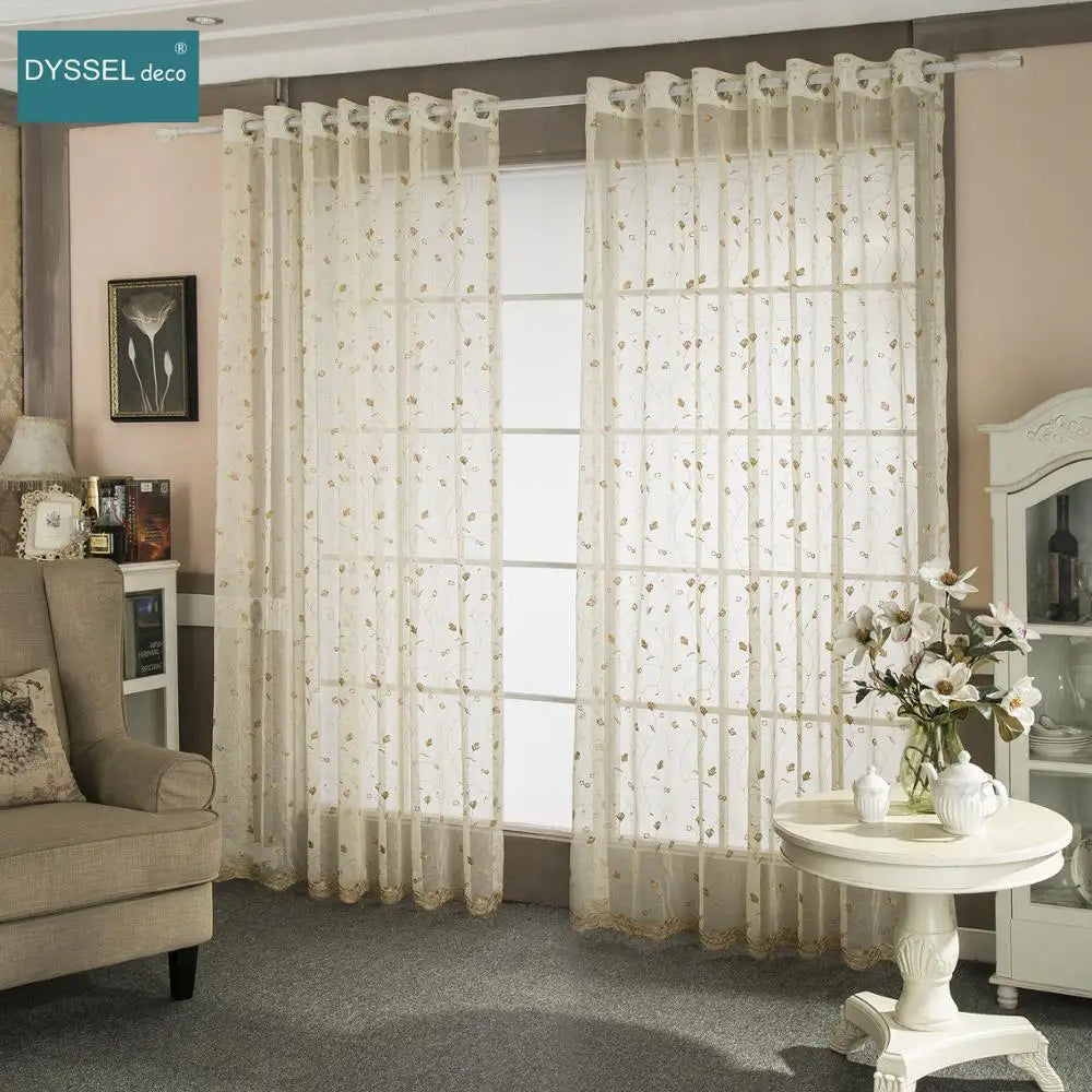 Voilage brodé floral festonné style américain salon chambre - vue 6 sur 8