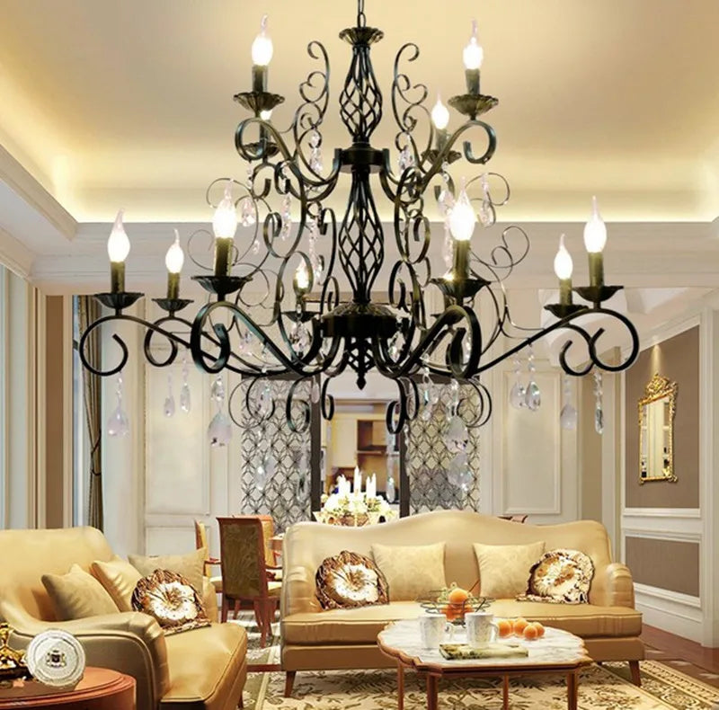 lustre rétro en métal verre et cristal décoratif pour intérieur - vue 4 sur 6