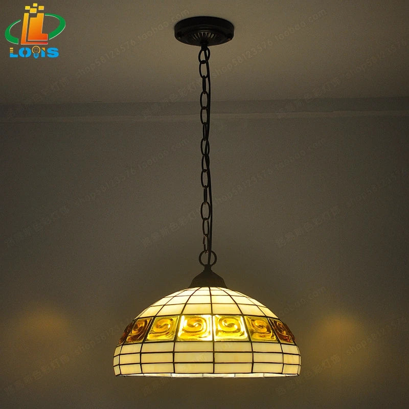 lustre en brique style européen lampes en verre tiffany antique simple - vue 2 sur 6