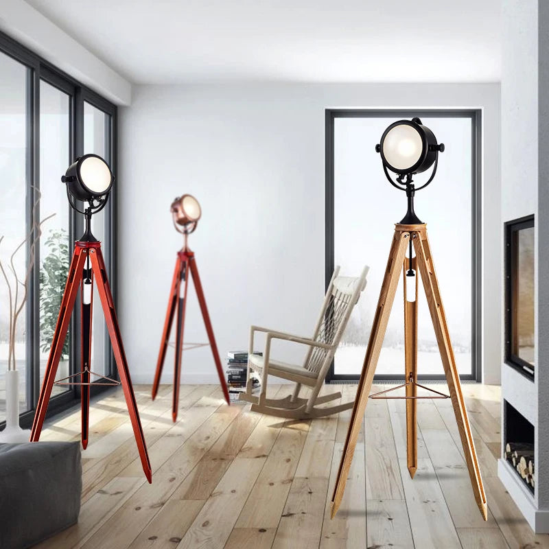 American style retro industrial wind, personality, creativity, bedroom, living room, study, Navy, modern three tripod floor lamp - vue 2 sur 6