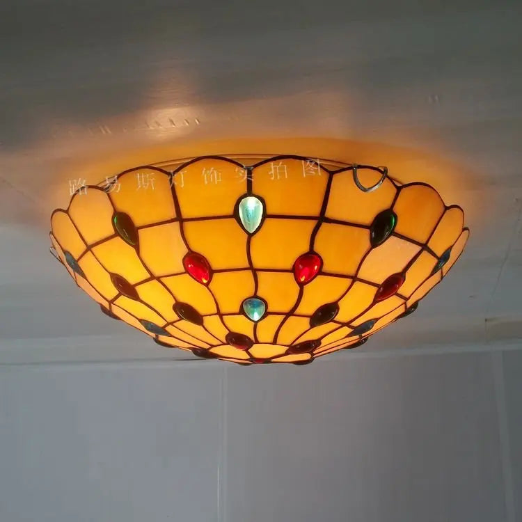 Factory Direct 16-inch The American Retro Ceiling Lamps Tiffany Stained Glass Art Of Living Room, Bedroom Balcony Lighting - vue 2 sur 6