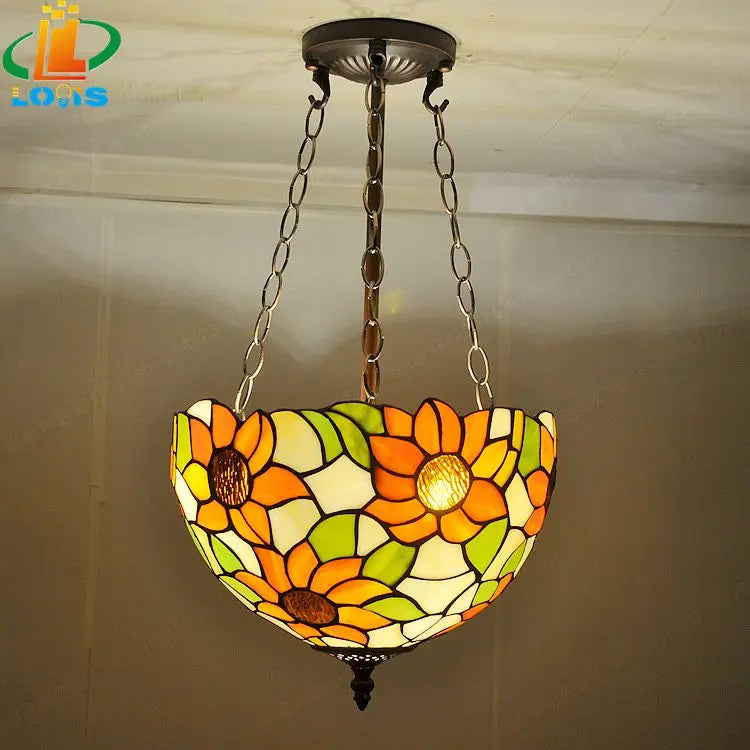 lustre tournesols en verre tiffany pour décoration rétro - vue 2 sur 5