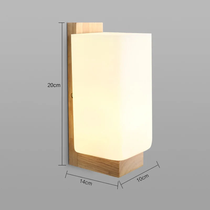 applique murale moderne en bois avec veilleuse et abat-jour dépoli - vue 5 sur 7