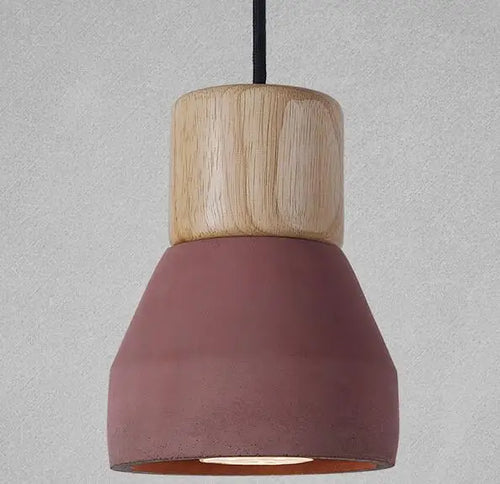 4 colour nordic loft style E27 wood and cement pendant light for living room, restaurant, cafe or bedroom – modern colourful ceiling lamp - vue 10 sur 10