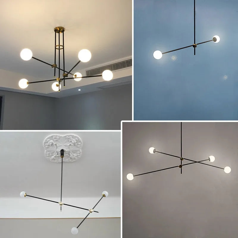 lustre en métal léger avec boules de verre élégant - vue 5 sur 6