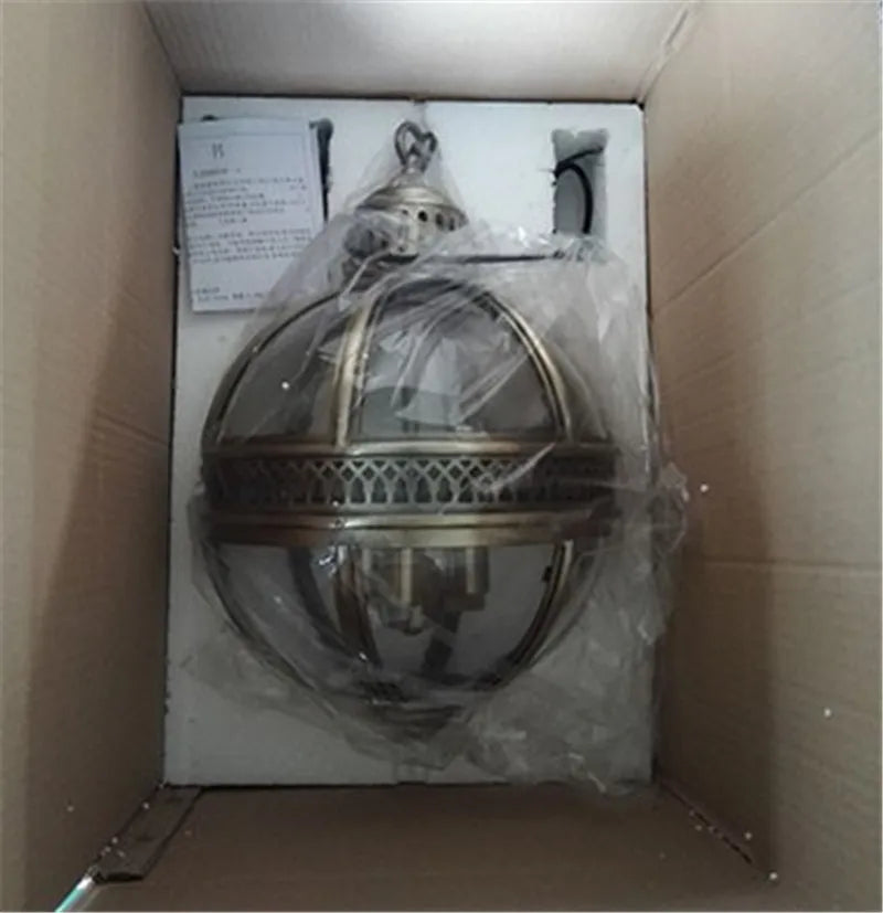 suspension vintage globe en fer forgé avec abat-jour en verre - vue 7 sur 8