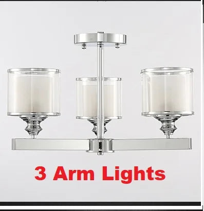 lustre moderne led cristal métal chromé double abat-jour verre - vue 4 sur 6