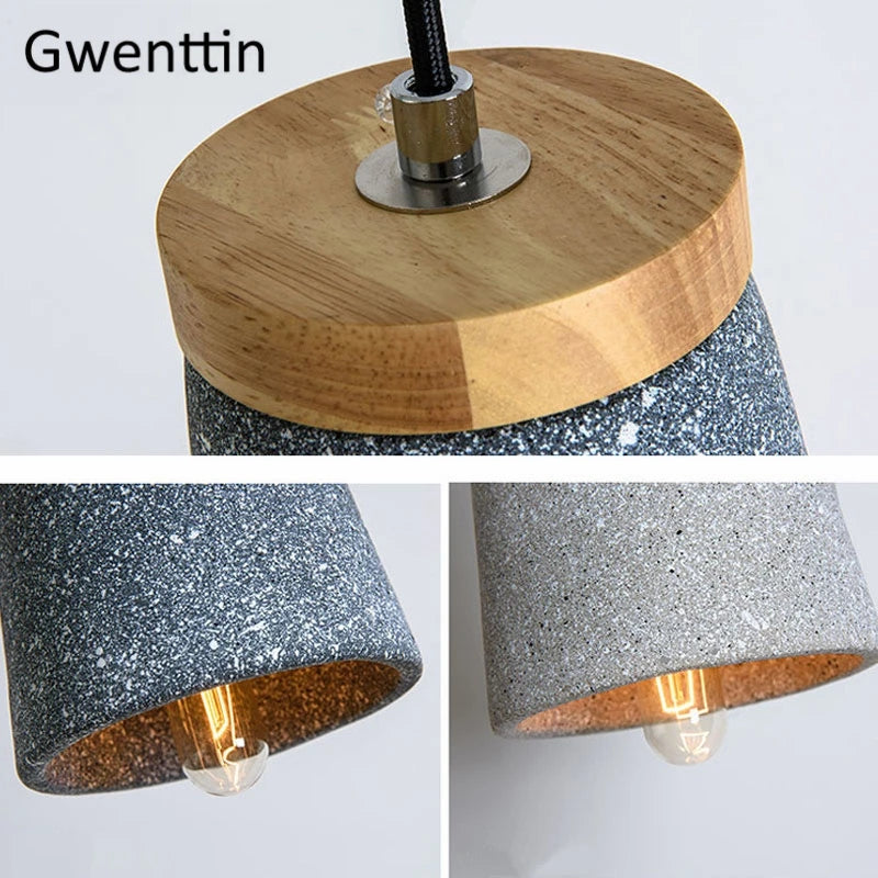 suspension en ciment vintage et bois moderne à LED - vue 7 sur 9