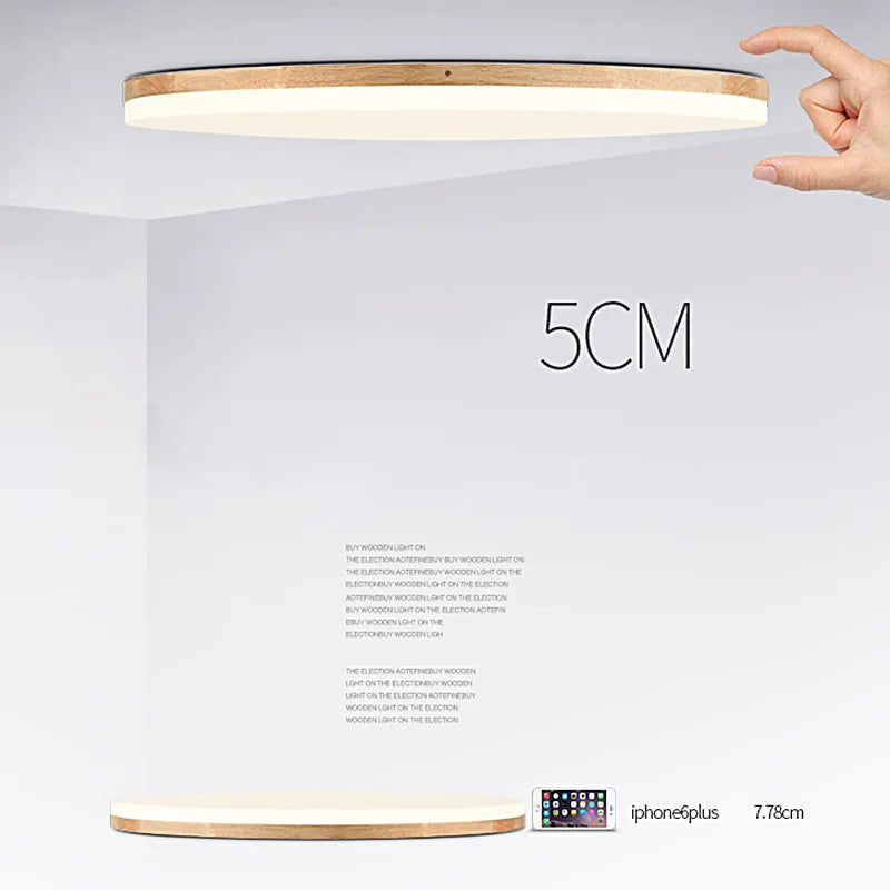 plafonnier led ultra-mince moderne en bois rond et carré - vue 7 sur 14