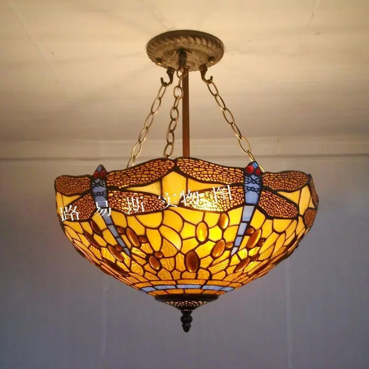 lustre européen dragonfly tiffany lampes lumière antique nostalgie - vue 2 sur 3