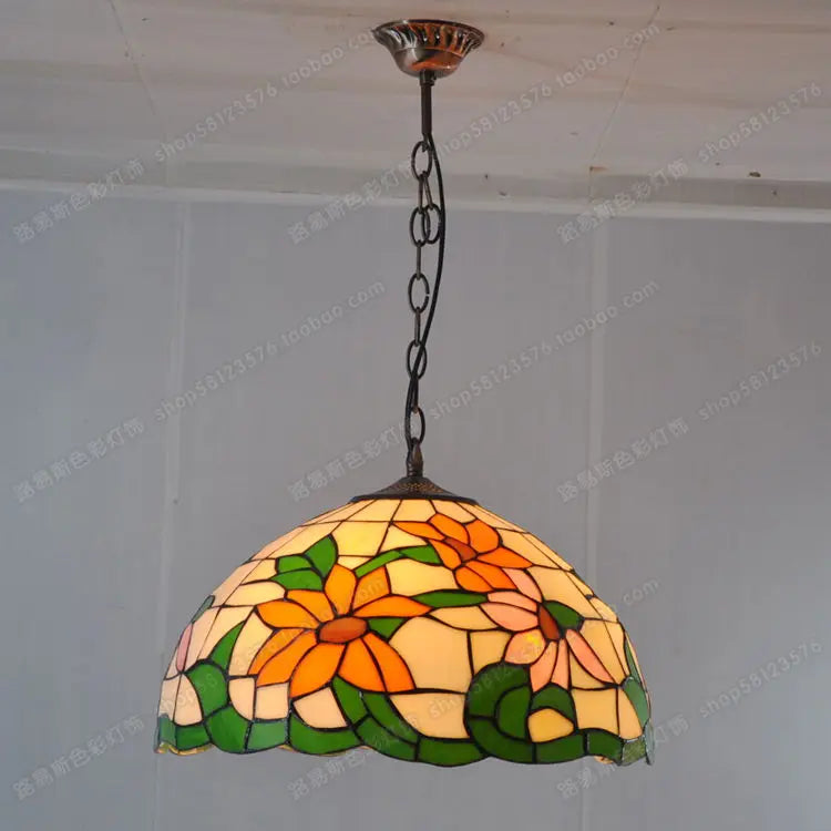 lustre en verre tournesol style américain éclairage campagne intérieur - vue 5 sur 5