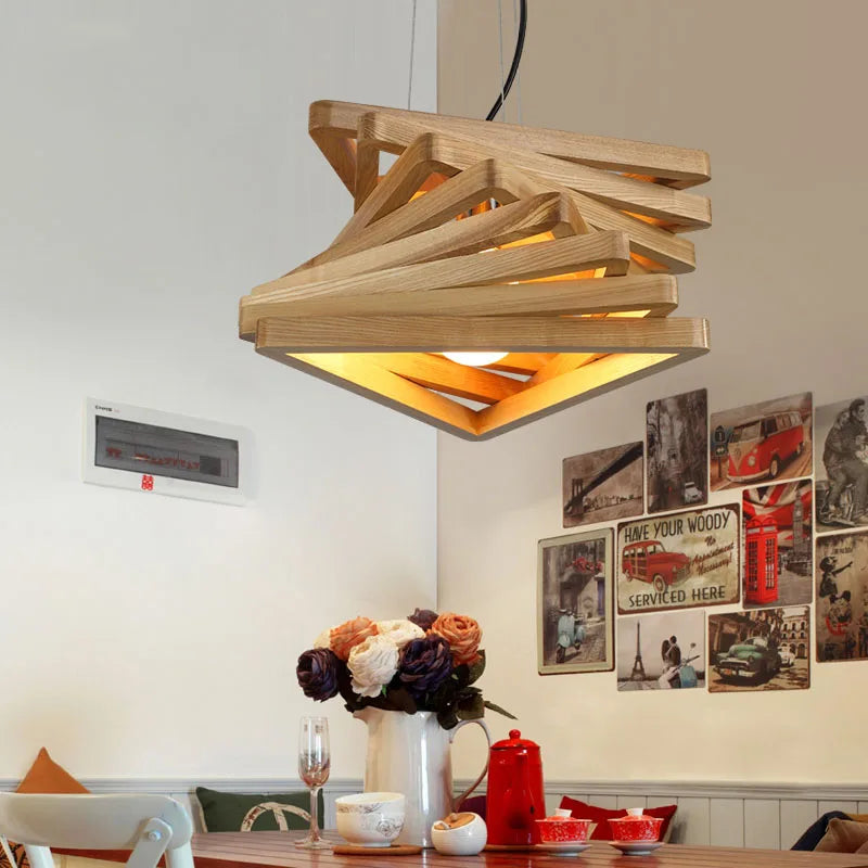 luminaire suspendu créatif en bois de fruits pour île moderne - vue 4 sur 5