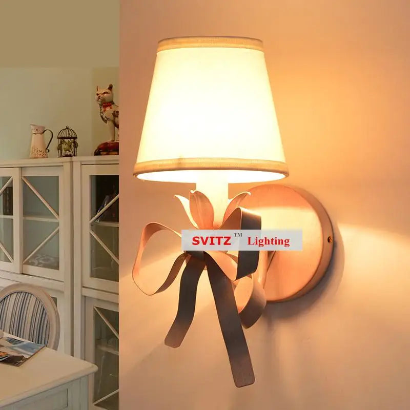 applique murale bow pour chambre de fille abat-jour en tissu - vue 4 sur 9