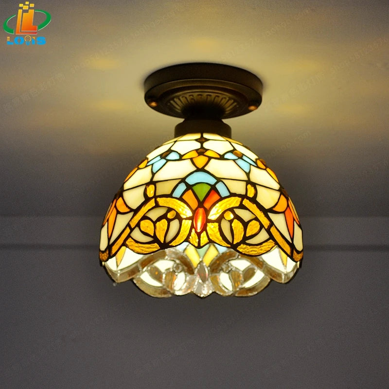 plafonnier baroque tiffany en verre pour décoration intérieure - vue 3 sur 8