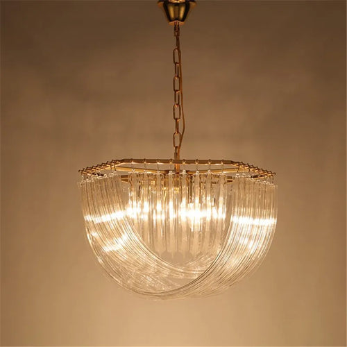 lustre suspendu en tube de verre courbé en métal doré moderne