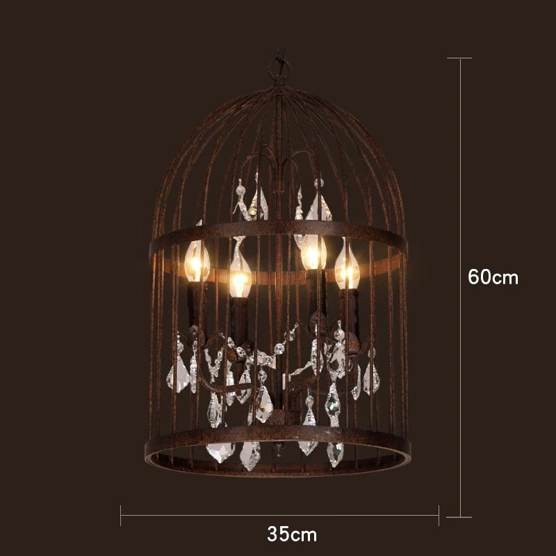 Vintage cage à oiseaux en cristal noir lustre éclairage américain rétro industriel fer Art Restaurant Bar magasin de vêtements Luminaria - vue 6 sur 11