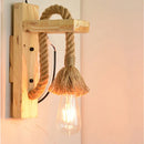Vintage industrial LED wooden and rope wall light