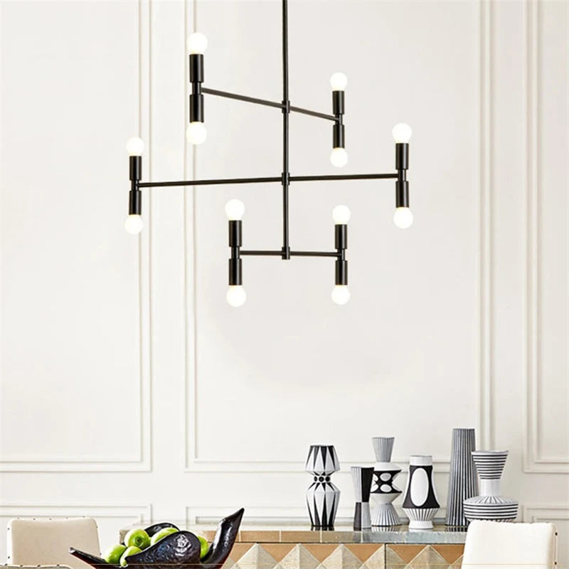 Lustre d'art en fer post-moderne éclairage Lustres en bambou créatifs LED lampe à main salon chambre cuisine Restaurant Lustres - vue 4 sur 8