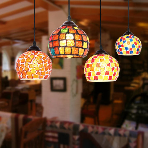 Turkish mosaic glass pendant light for hotels bars and restaurants - vue 3 sur 23