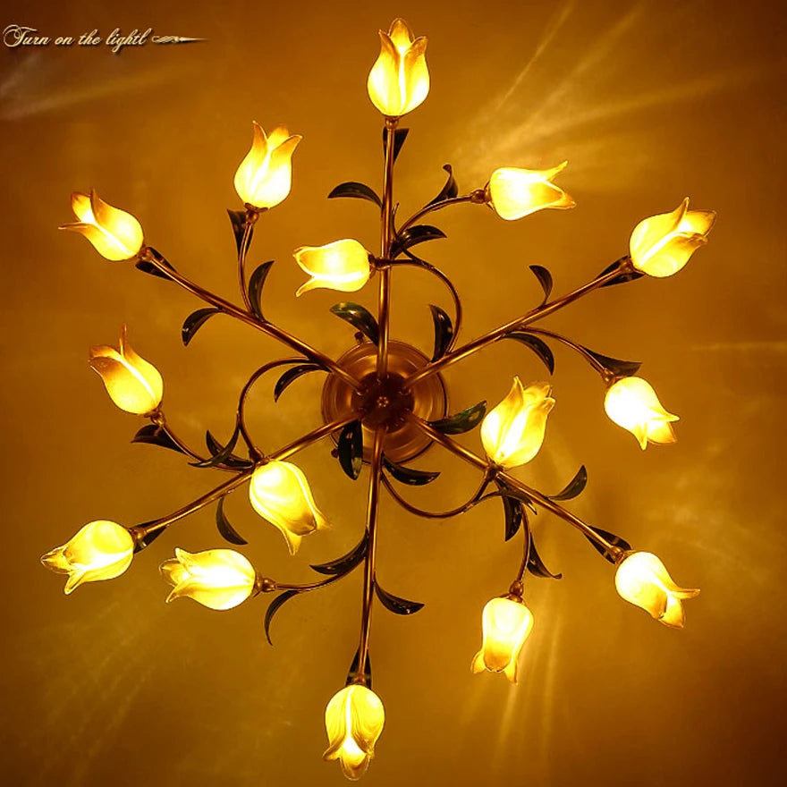 plafonnier LED en forme de fleur en verre et fer - vue 5 sur 8