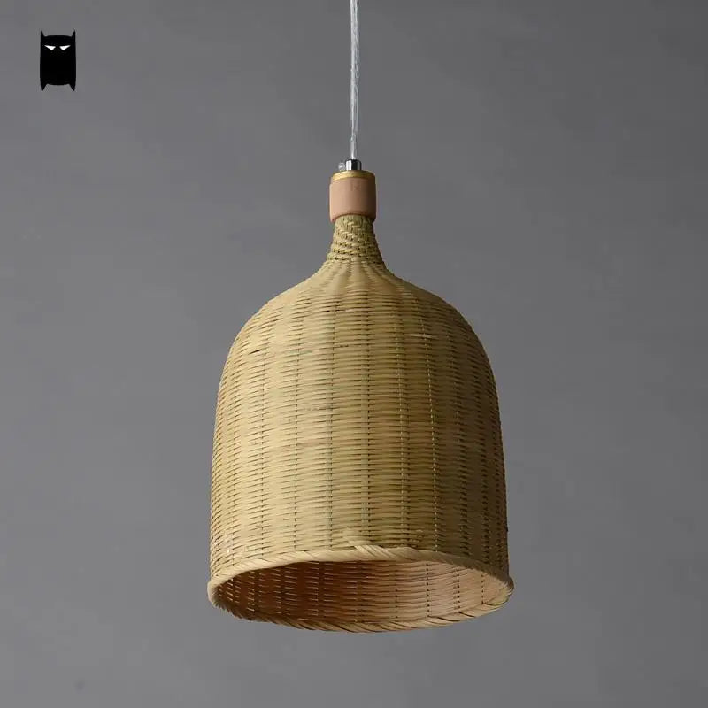 suspension Délicat bambou osier rotin panier seau luminaire rustique asiatique japon lampe suspendue Luminaire Design salle à manger - vue 3 sur 5