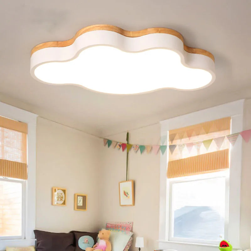 plafonnier led en bois design moderne étoile nuage décoratif - vue 4 sur 12